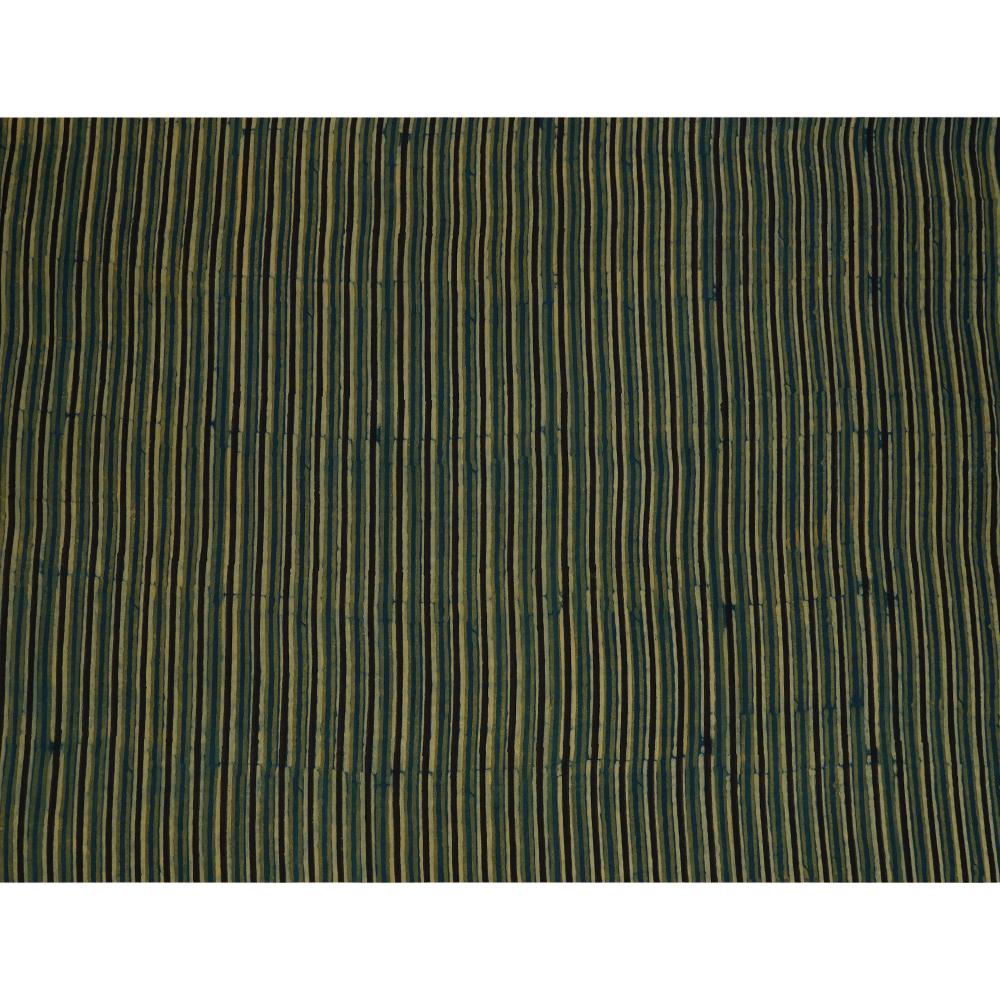 (Pre Cut Pre-Cut Fabrics>>Cut Piece Upto 1 Metre) Blue-Green Color Handcrafted Ajrak Printed Modal Satin Fabric