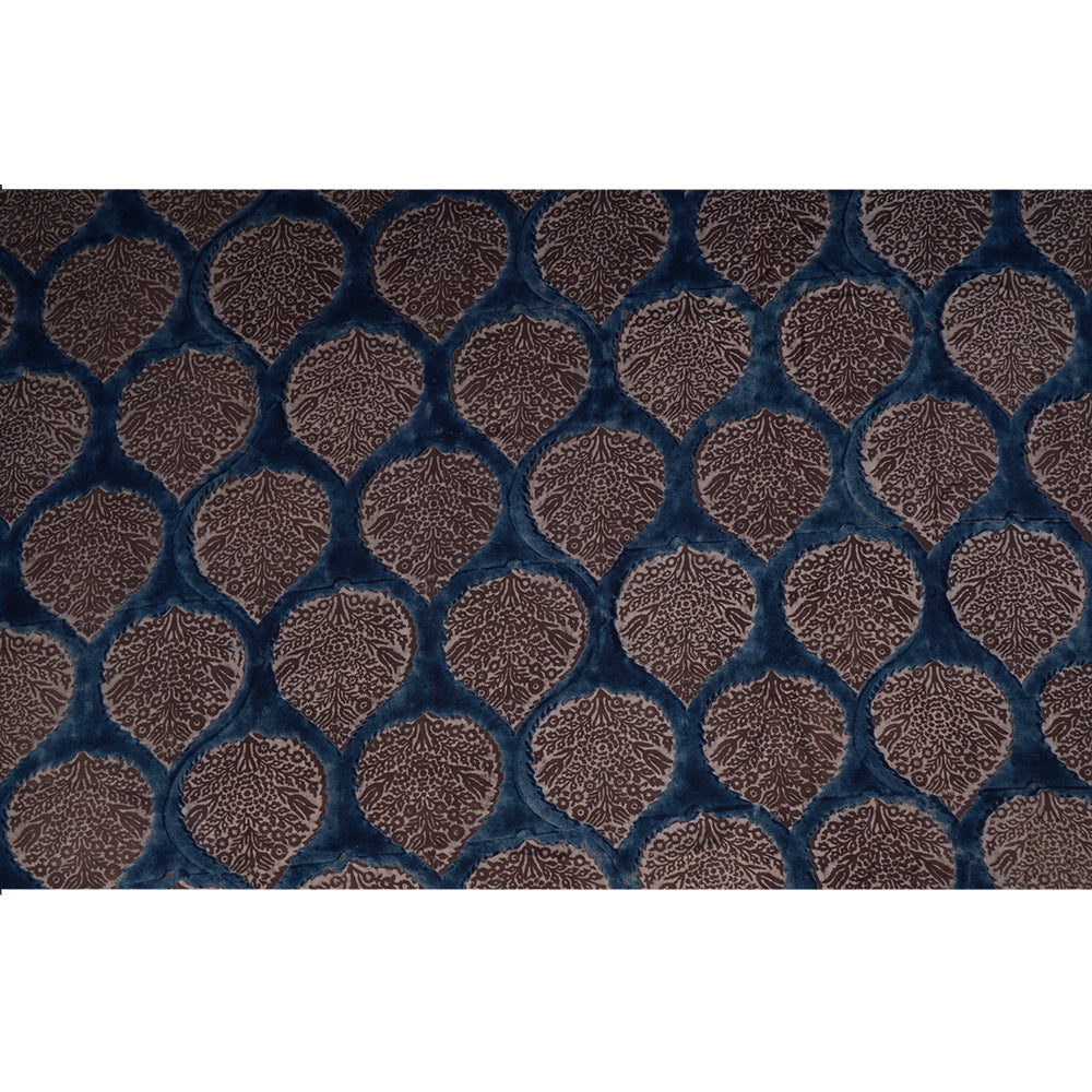 (Pre Cut 1.40 Mtr Piece) Blue Color Handcrafted Ajrak Printed Modal Satin Fabric