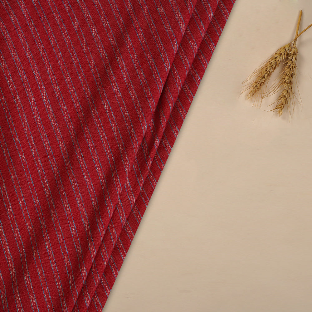 (Pre Cut 3 Mtr Piece) Red Color Hand Woven Cotton Ikat Fabric