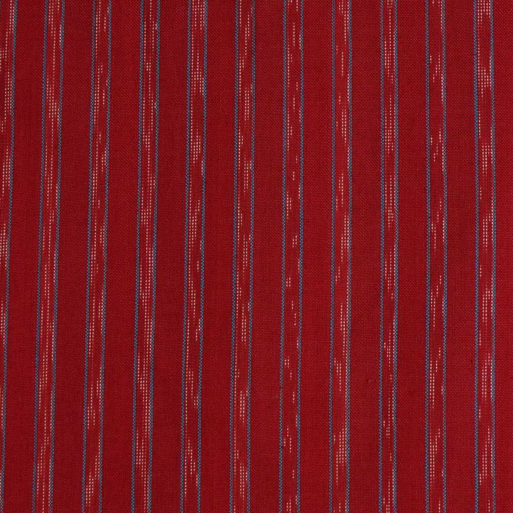 (Pre Cut 3 Mtr Piece) Red Color Hand Woven Cotton Ikat Fabric