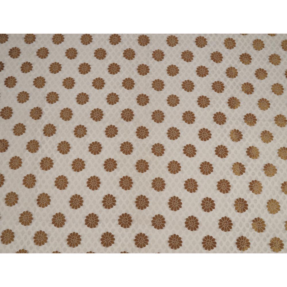 (Pre Cut 1 Mtr Piece) White-Golden Color Chanderi Jacquard Fabric