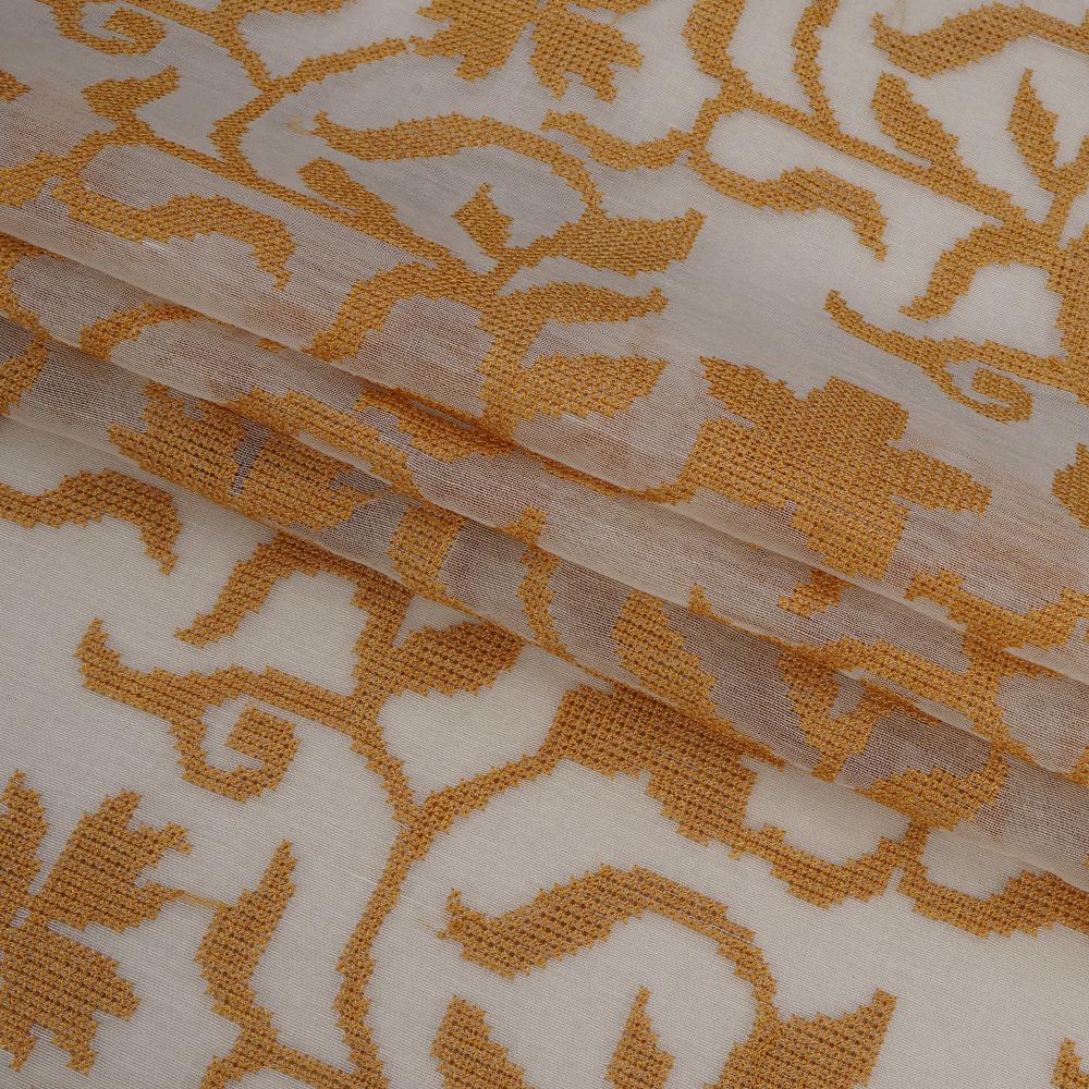 (Pre Cut 1.20 Mtr Piece) White Color Embroidered Pure Chanderi Fabric