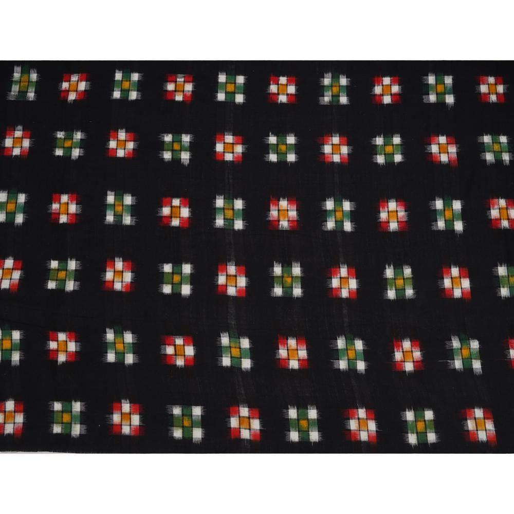 (Pre Cut 0.80 Mtr Piece) Black Color Handwoven Cotton Double Ikat Fabric