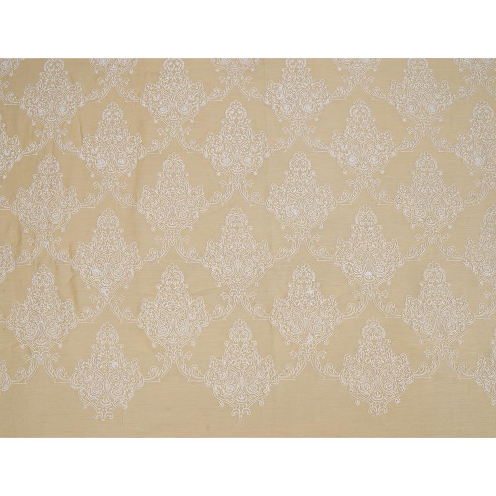 (Pre Cut 0.60 Mtr Piece) Beige Color Embroidered Chanderi Fabric