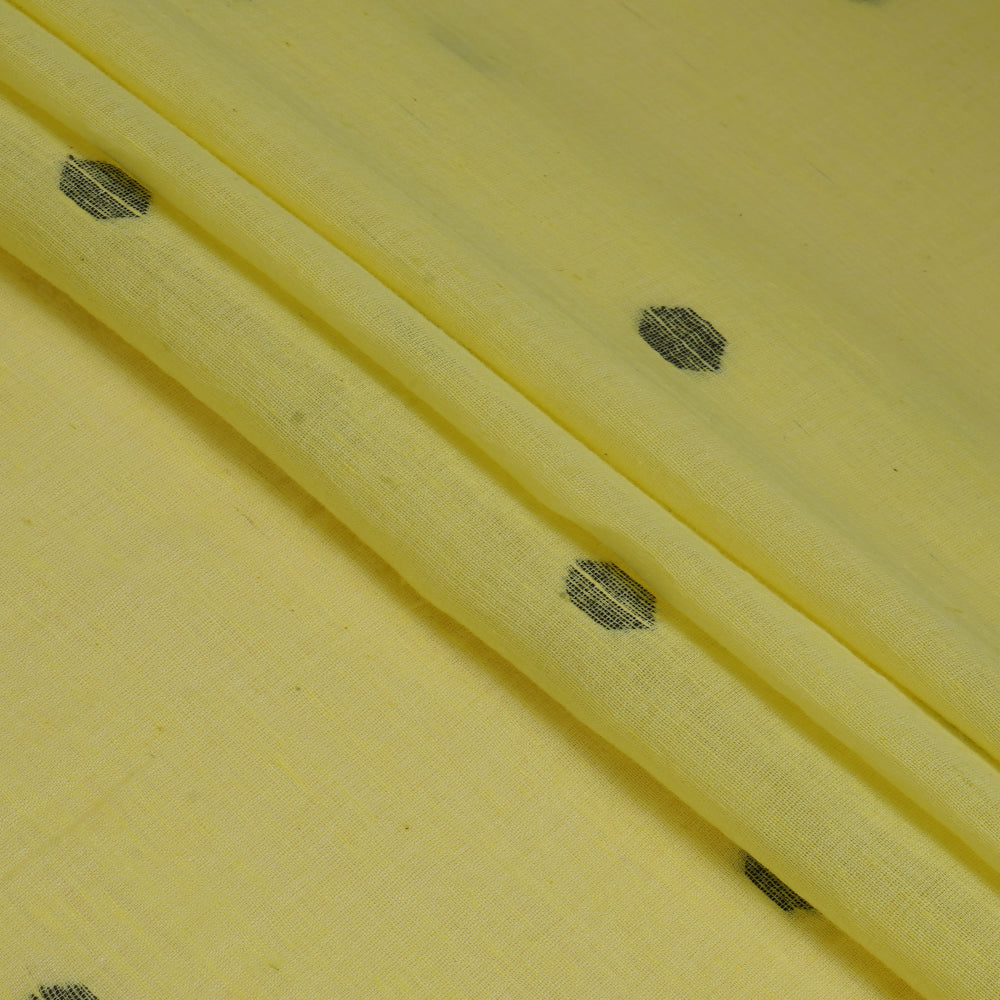 (Pre Cut 1.20 Mtr Piece) Yellow Color Handwoven Jamdani Cotton Fabric