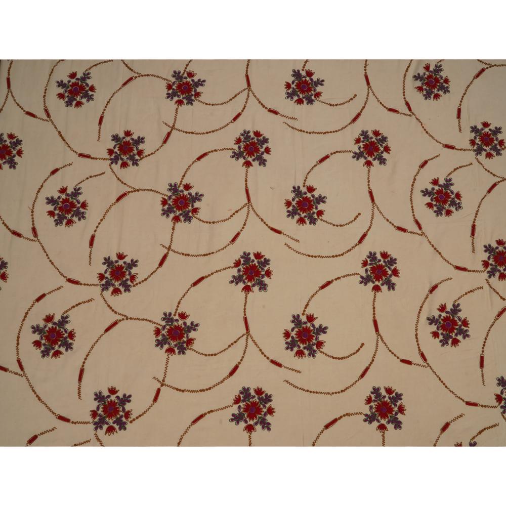 (Pre Cut 1.55 Mtr Piece) Beige Color Embroidered Cotton Voile Fabric