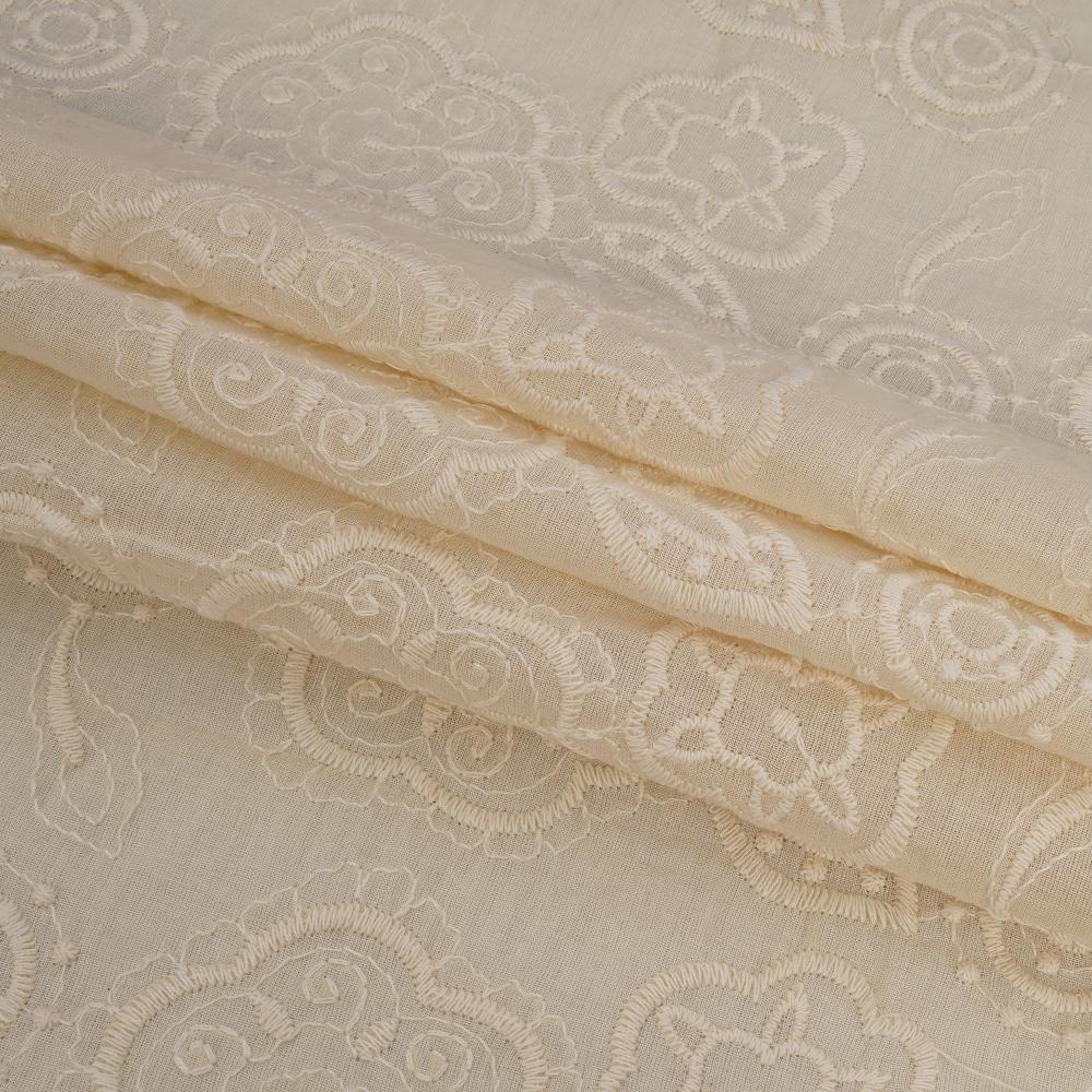 (Pre Cut 1.40 Mtr Piece) Ivory Color Embroidered Pure Chanderi Fabric