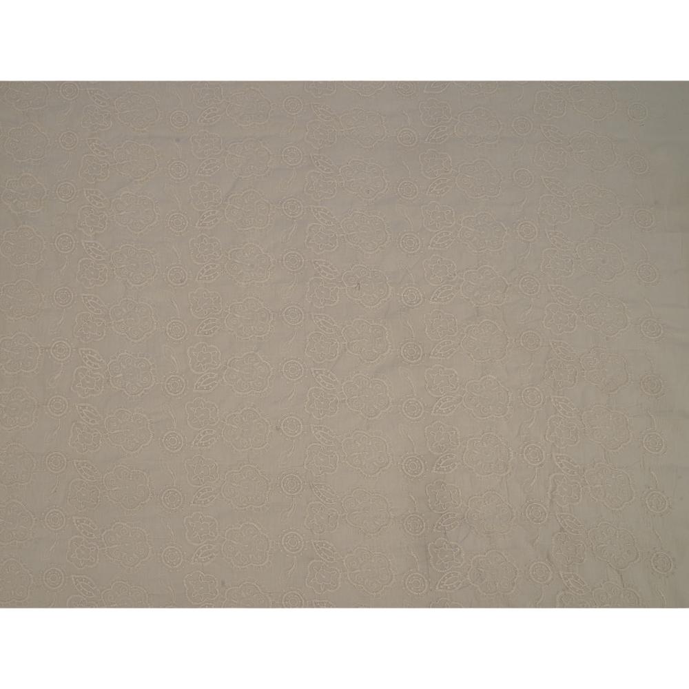 (Pre Cut 1.40 Mtr Piece) Ivory Color Embroidered Pure Chanderi Fabric