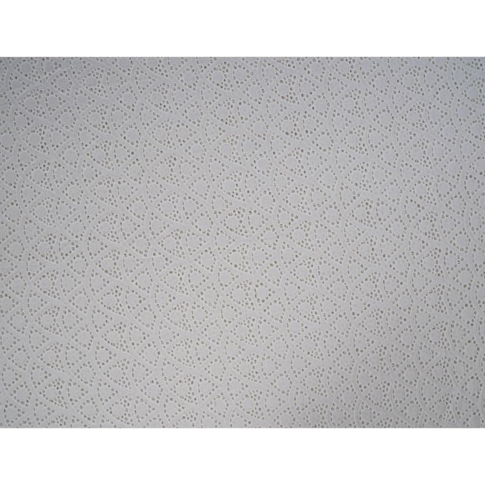 (Pre Cut 1.90 Mtr Piece) White Color Embroidered Cotton Voile Fabric