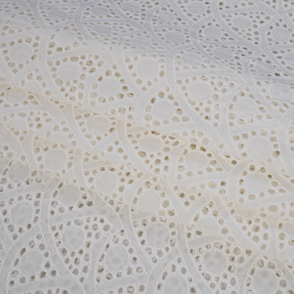 (Pre Cut 2.60 Mtr Piece) White Color Embroidered Cotton Voile Fabric