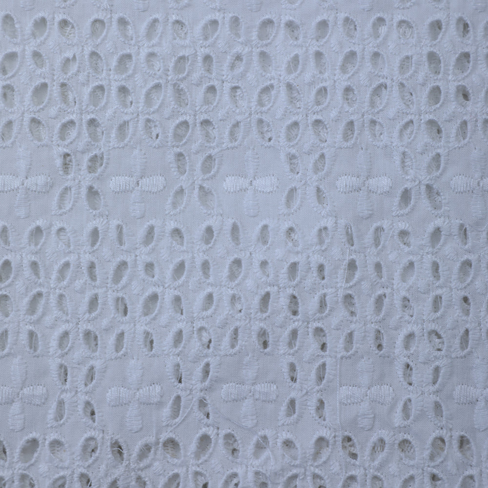 (Pre-Cut 1 Mtr) White Color Embroidered Cotton Fabric