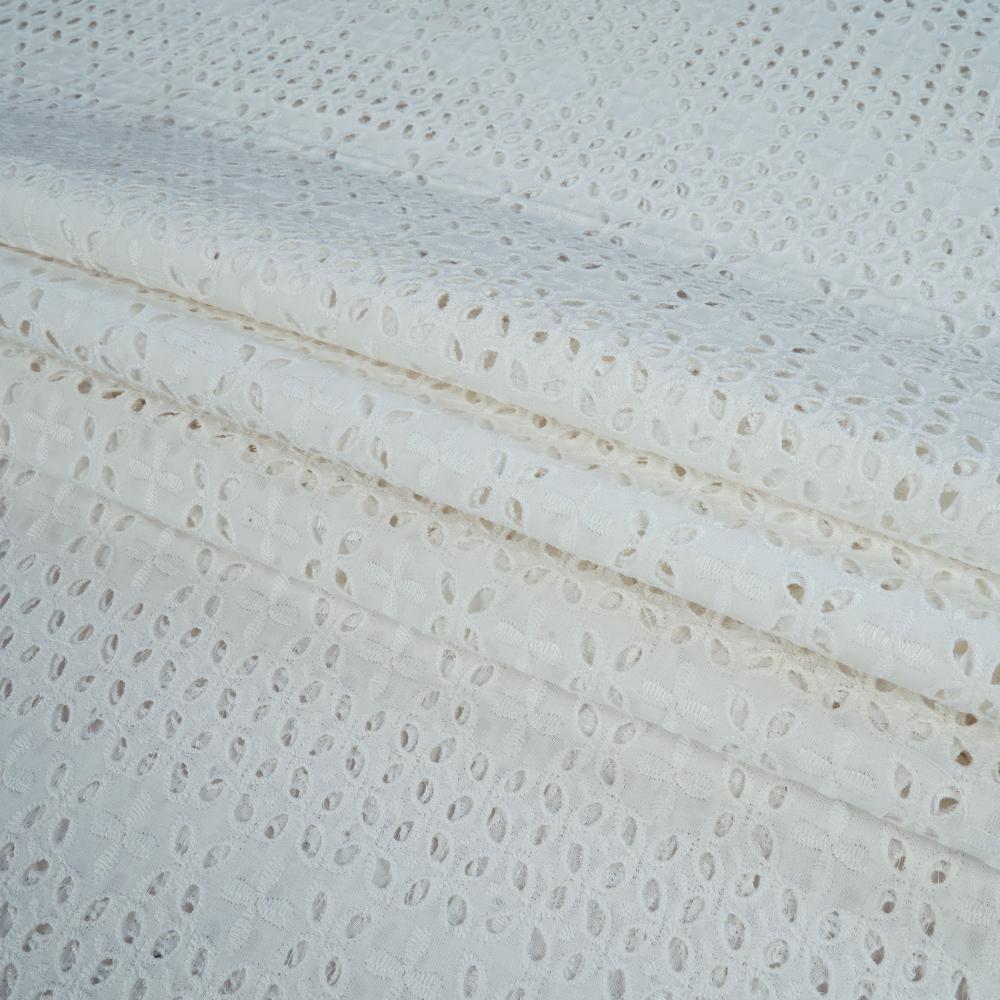 (Pre Cut 2.80 Mtr Piece) White Color Embroidered Cotton Voile Fabric