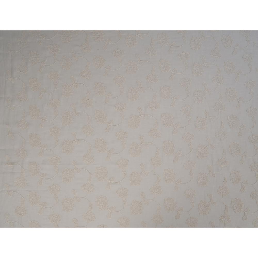 (Pre Cut 1.30 Mtr Piece) White Color Embroidered Pure Chanderi Fabric