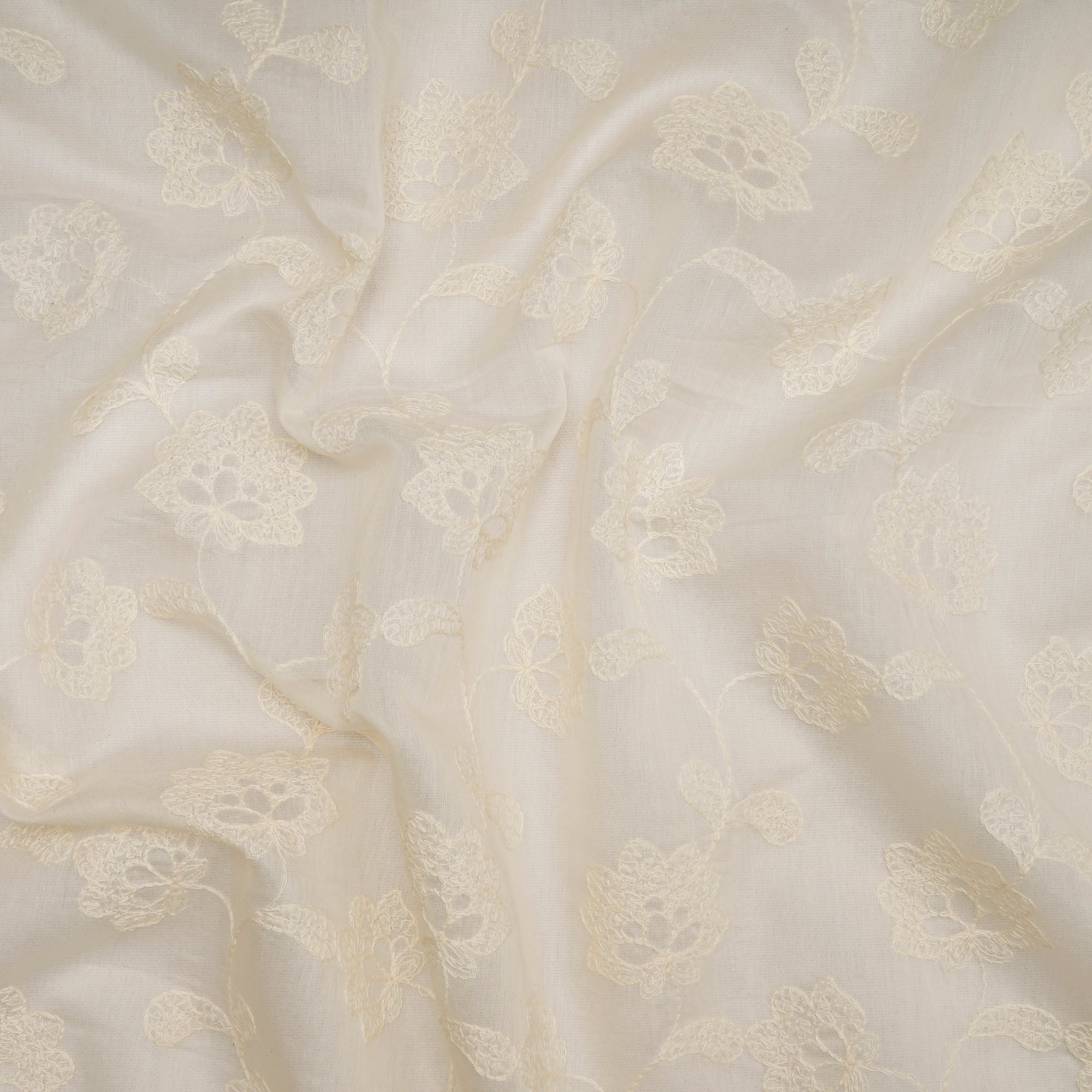 (Pre Cut 1.65 Mtr Piece) White Color Embroidered Pure Chanderi Fabric