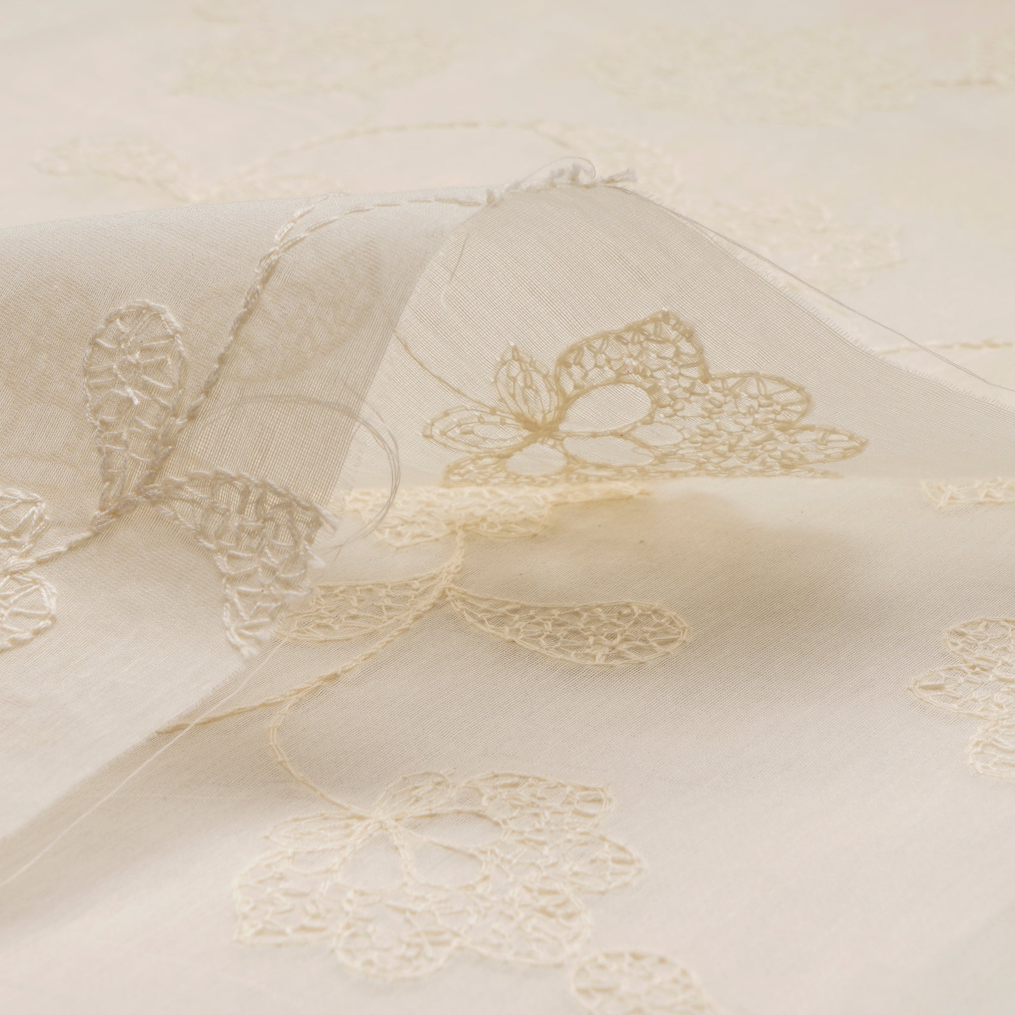 (Pre Cut 1.65 Mtr Piece) White Color Embroidered Pure Chanderi Fabric