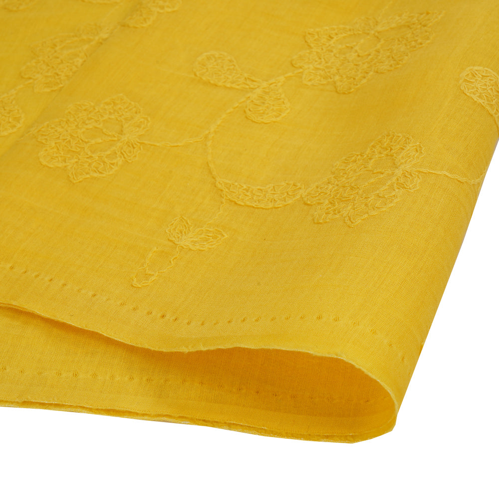 (Pre Cut 1.75 Mtr Piece) Yellow Color Embroidered Pure Chanderi Fabric