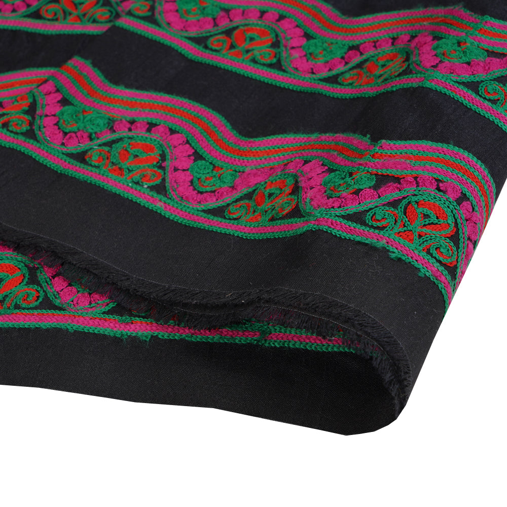 (Pre Cut 2.65 Mtr Piece) Black Color Embroidered Polyester Fabric