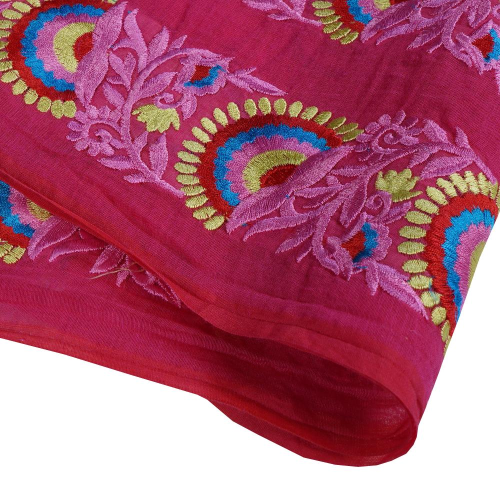 (Pre Cut 2 Mtr Piece) Pink Color Embroidered Pure Chanderi Fabric