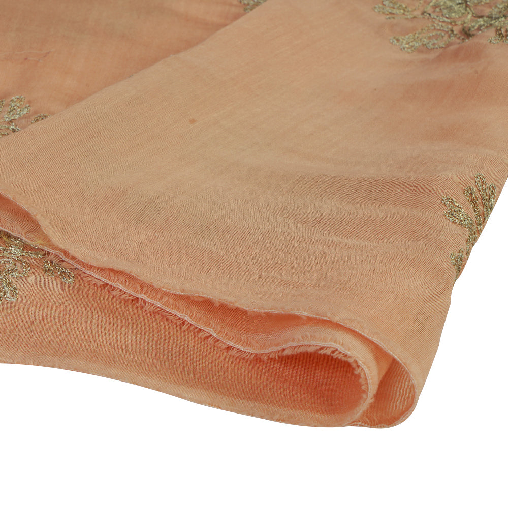 (Pre Cut 1.90 Mtr Piece) Peach Color Embroidered Fine Chanderi Fabric