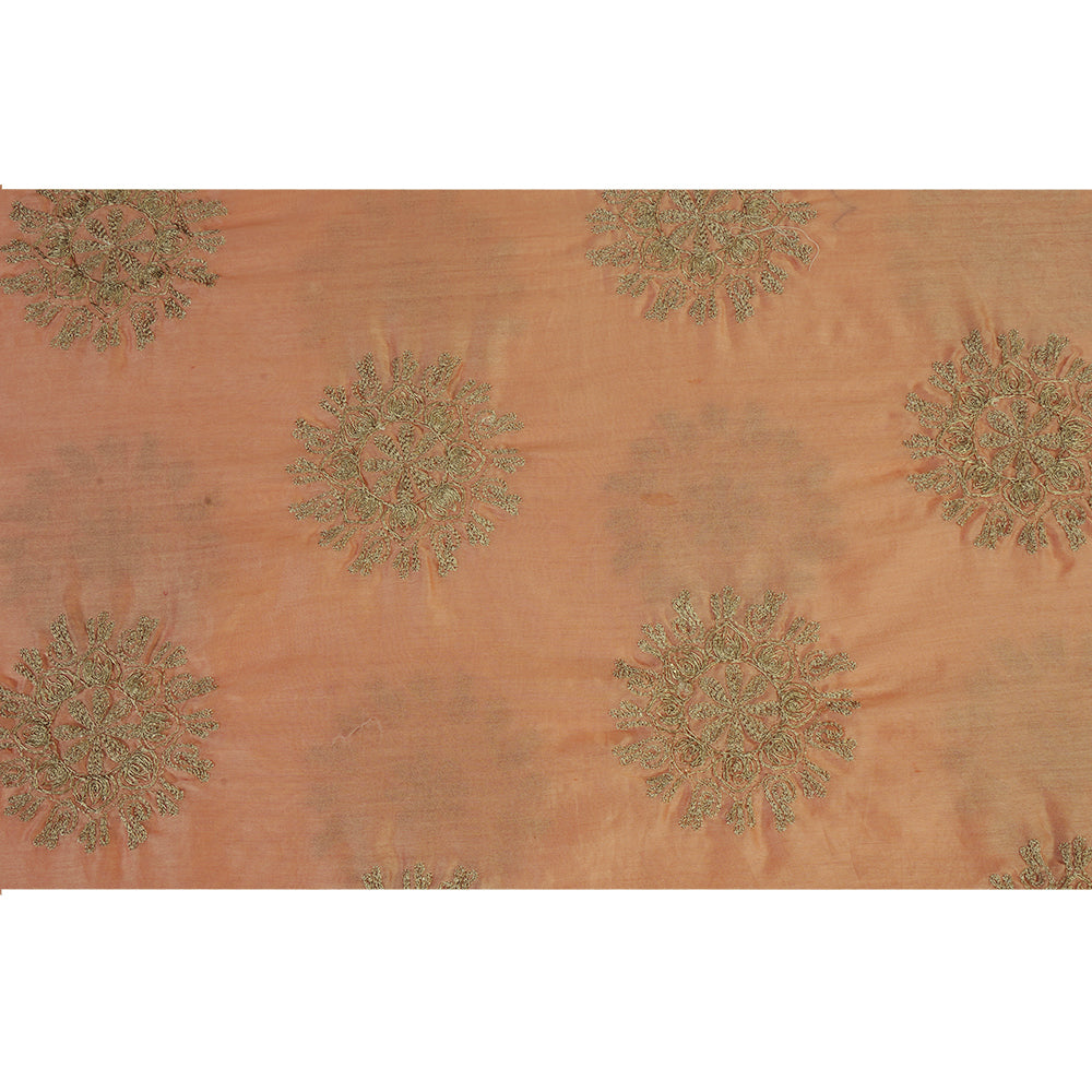 (Pre Cut 1.90 Mtr Piece) Peach Color Embroidered Fine Chanderi Fabric