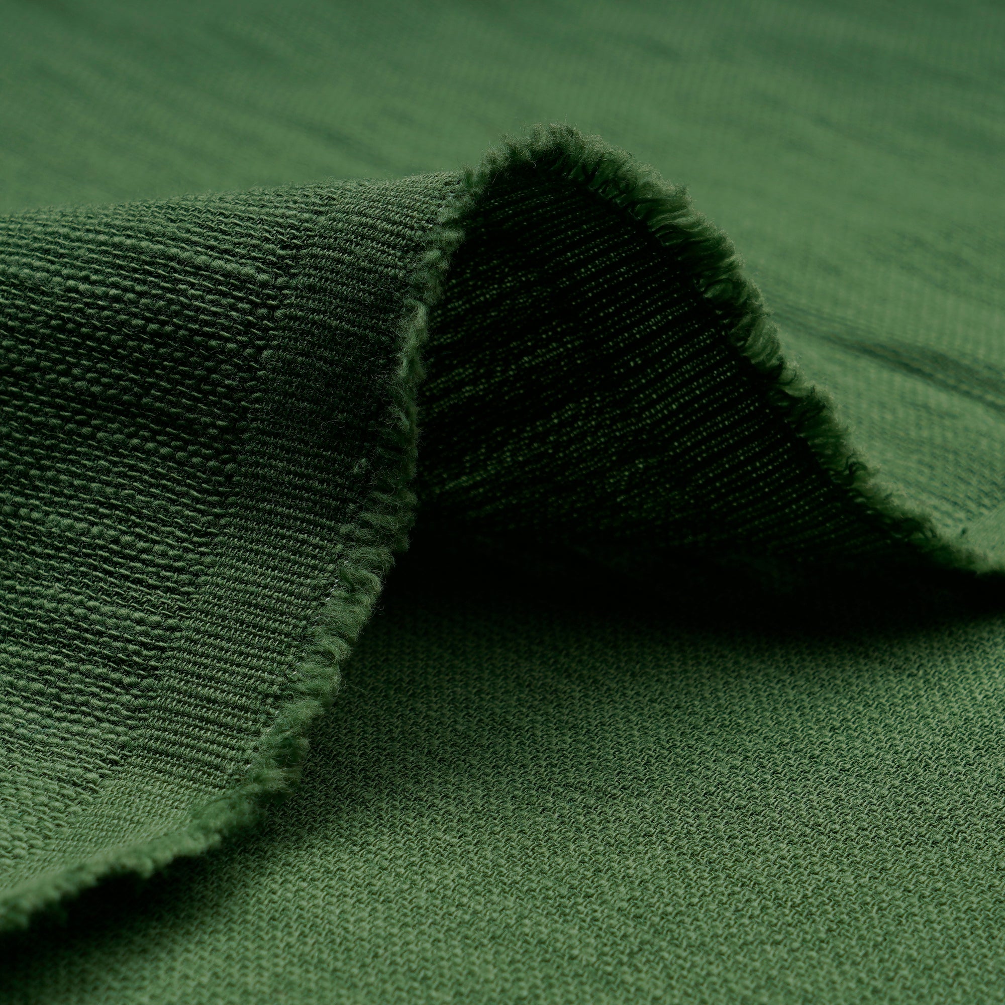 (Pre cut 2.00 Mtr) Dark Green Color Cotton Viscose Slub Fabric