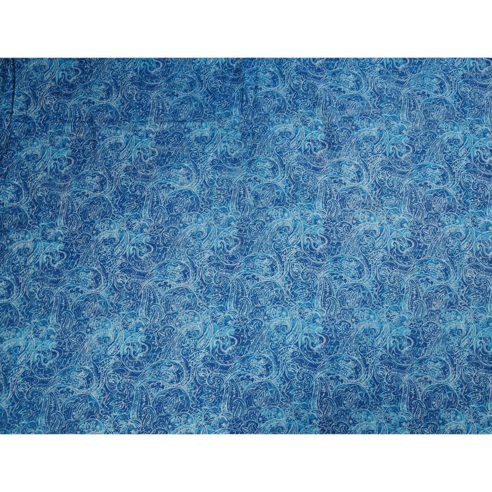 (Pre Cut 2.40 Mtr Piece) Blue Color Printed Tussar Chanderi Fabric