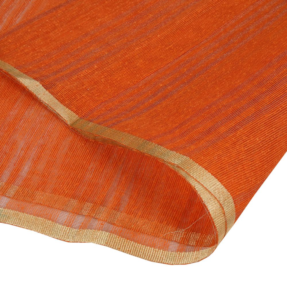 (Pre Cut 2.65 Mtr Piece) Carrot Orange Color Striped Noile Fabric