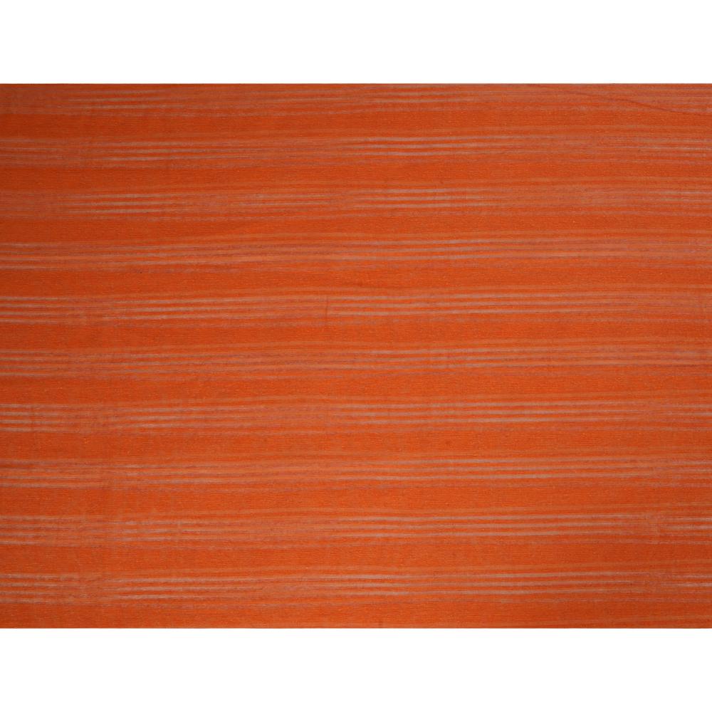 (Pre Cut 2.65 Mtr Piece) Carrot Orange Color Striped Noile Fabric