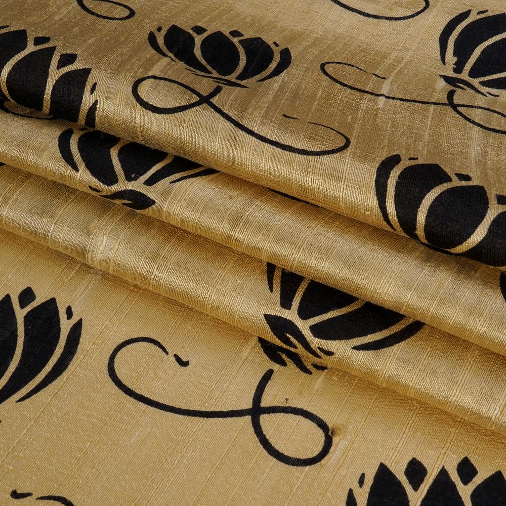 (Pre Cut 1 Mtr Piece) Golden Color Printed Dupion Silk Fabric