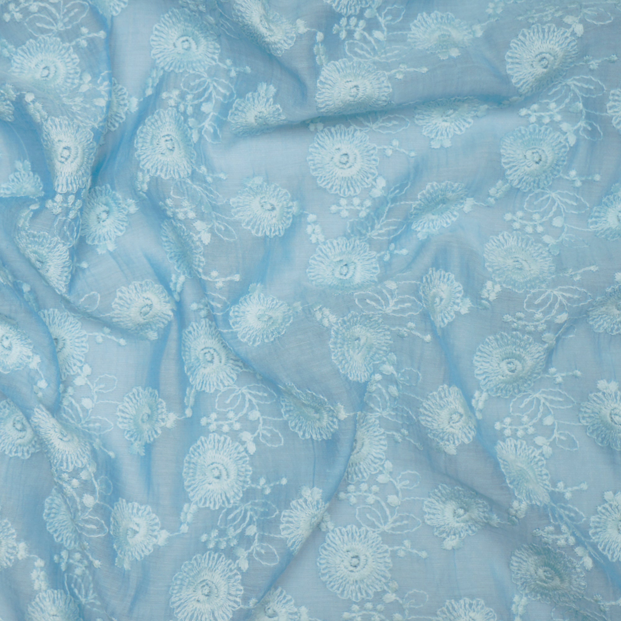 (Pre-Cut 0.80 Mtr) Blue Embroidered Pure Chanderi Fabric