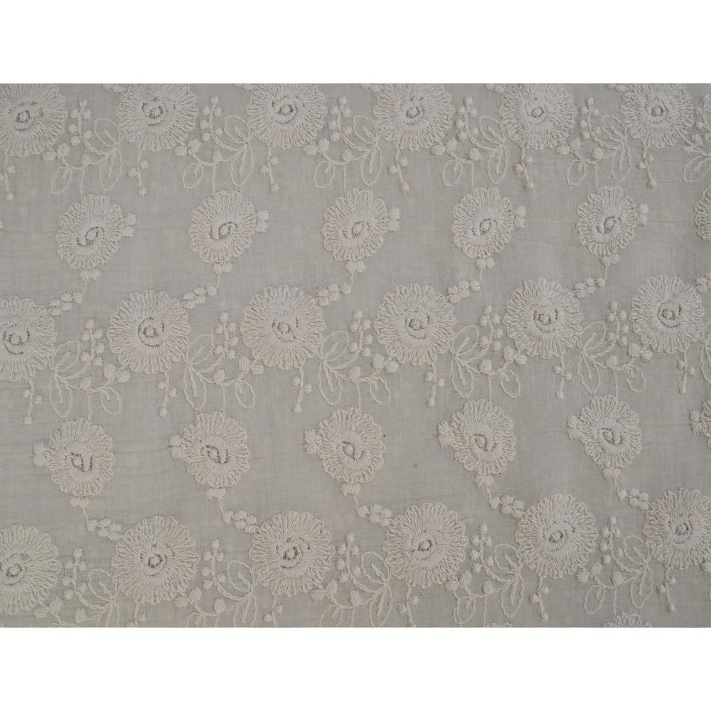 (Pre Cut 1.80 Mtr Piece) Ivory Color Embroidered Pure Chanderi Fabric