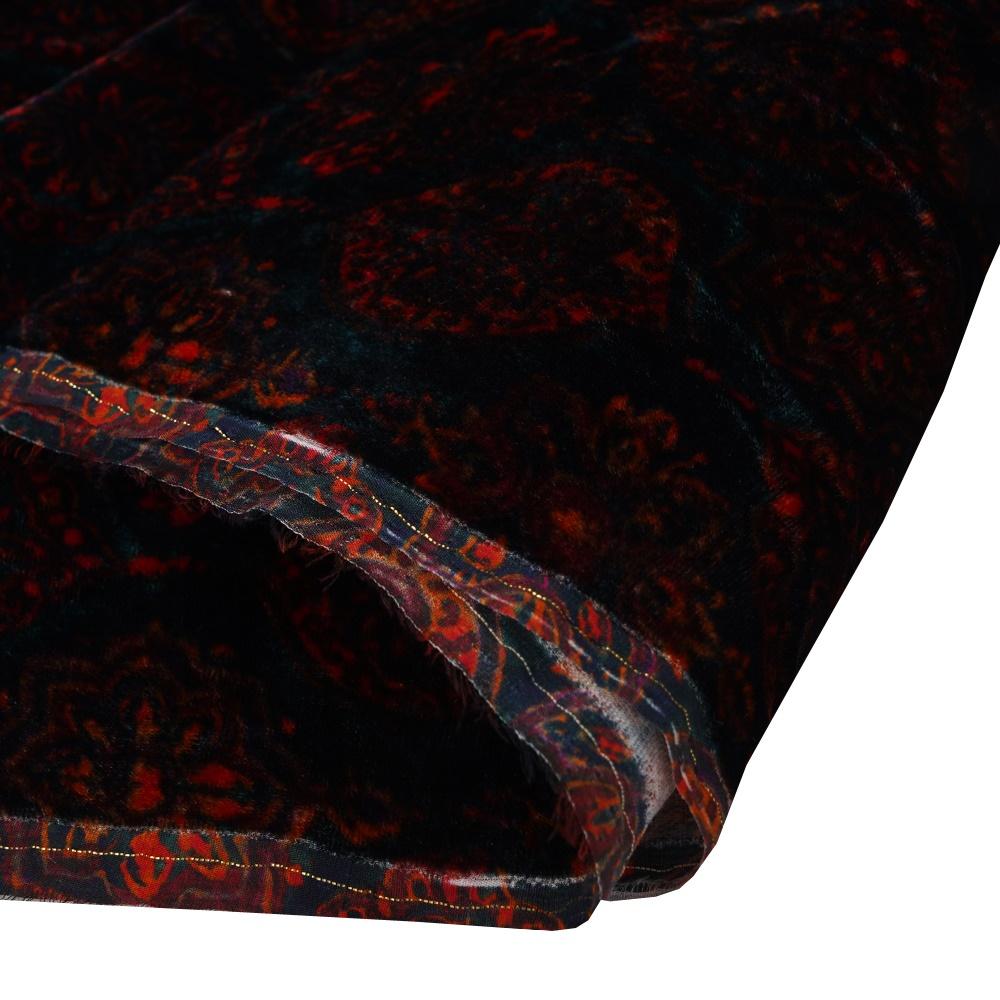 (Pre Cut 0.95 Mtr Piece) Black Color Digital Printed Velvet Silk Fabric