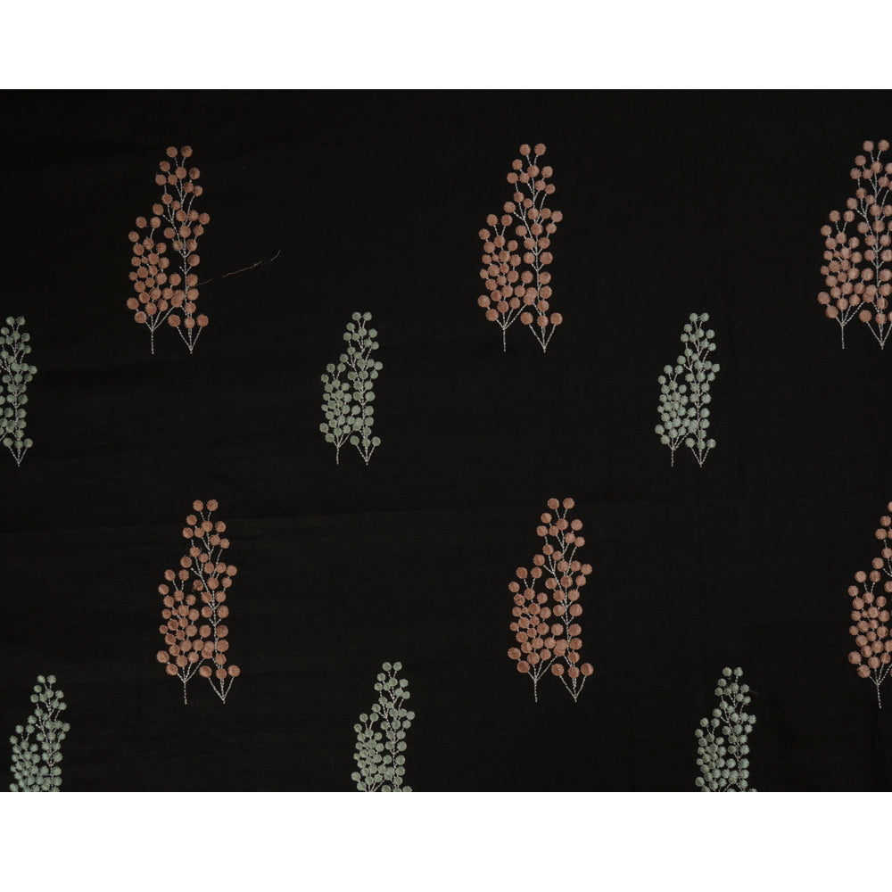 (Pre Cut 1.85 Mtr Piece) Black Color Embroidered Linen Fabric