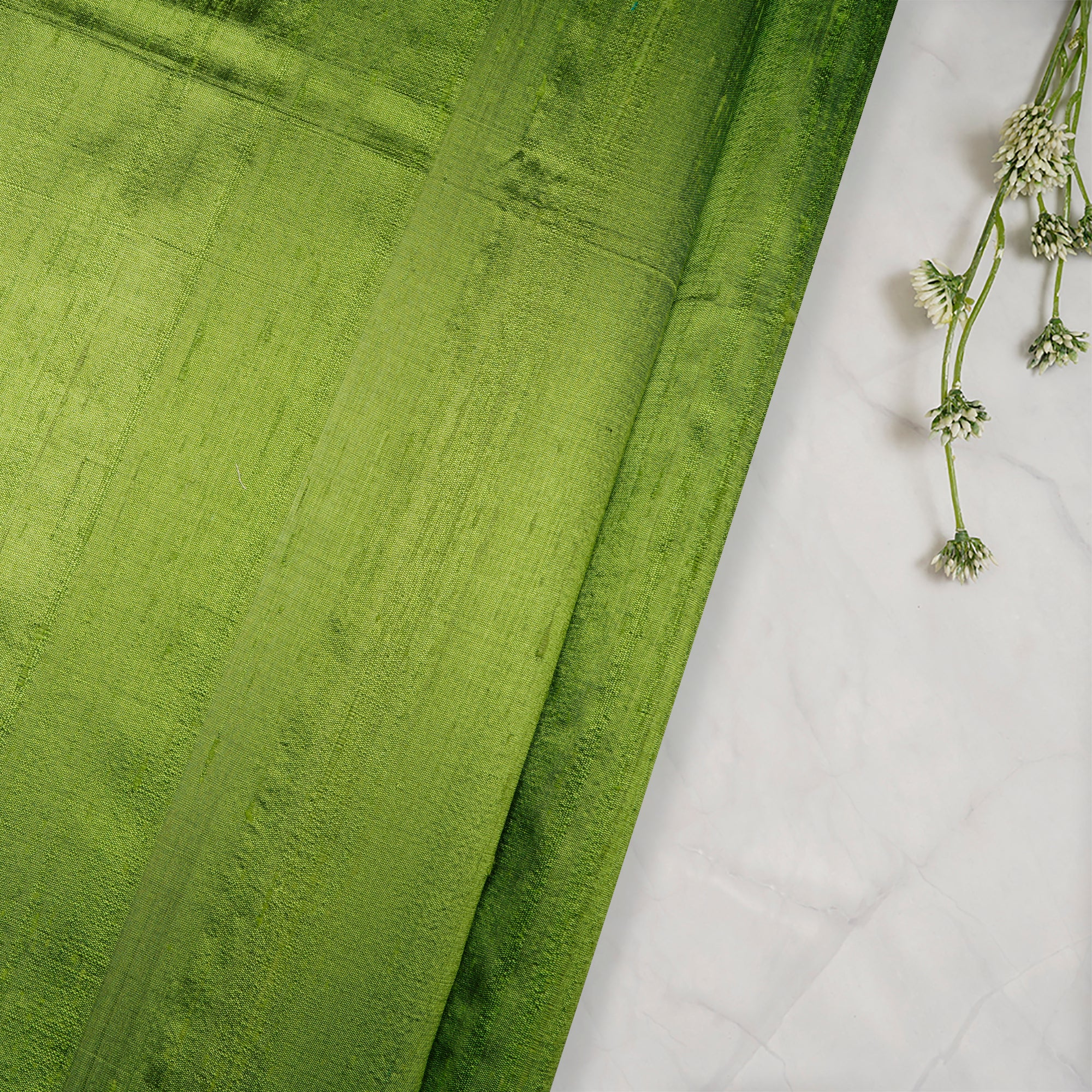 (Pre Cut 2 Mtr )Light Green Dupion (Raw) Silk Fabric