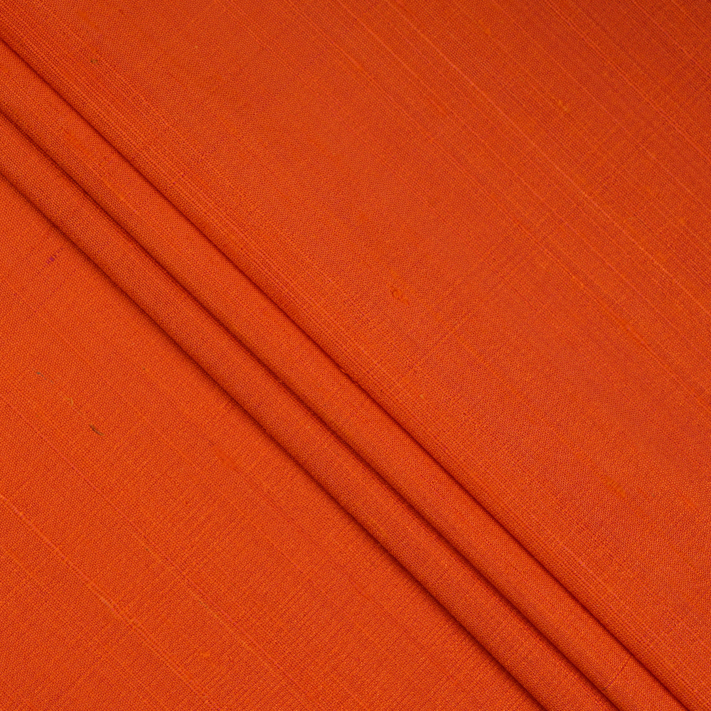 (Pre-Cut 3.35 Mtr ) Orange Color Dupion Silk Fabric
