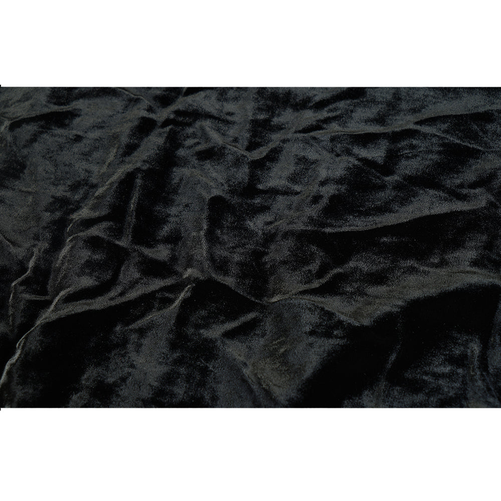 (Pre Cut 1.85 Mtr Piece) Black Color Velvet Silk Fabric