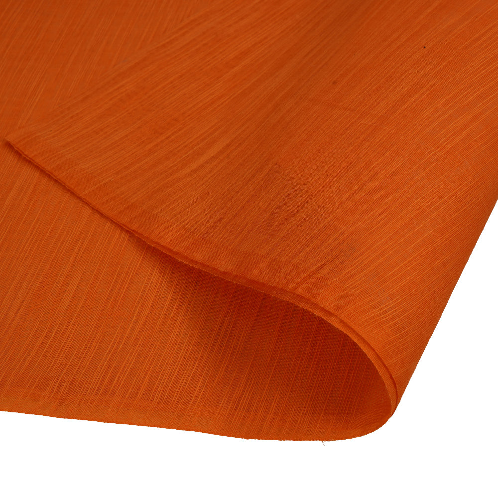 (Pre Cut 1 Mtr Piece) Orange Color Slub Chanderi Fabric