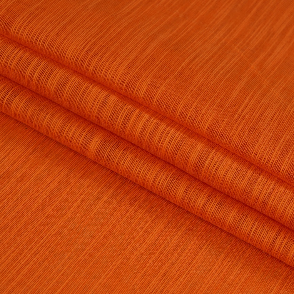 (Pre Cut 1 Mtr Piece) Orange Color Slub Chanderi Fabric