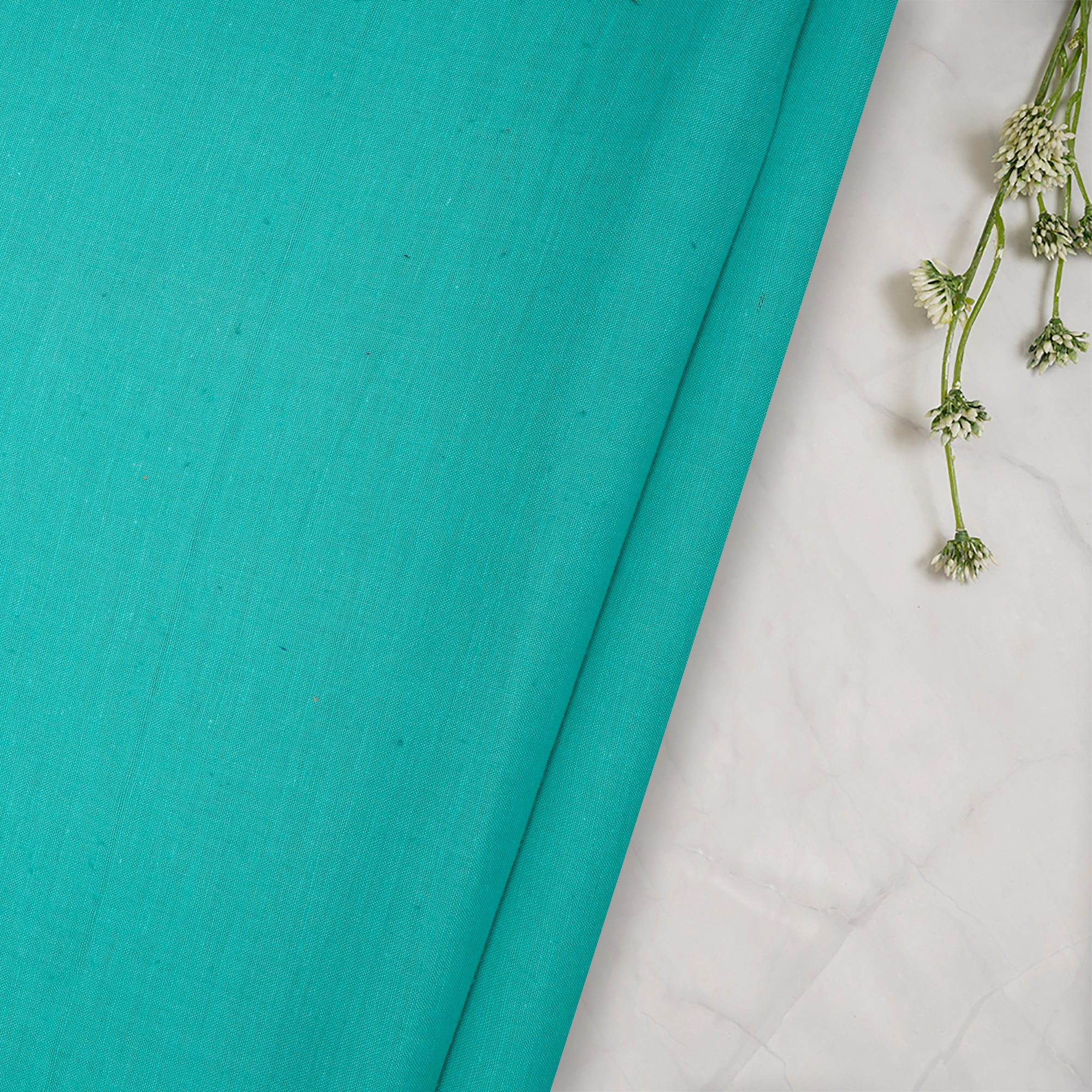 (Pre-Cut 3.40 Mtr) Turquoise Muslin Cotton Fabric