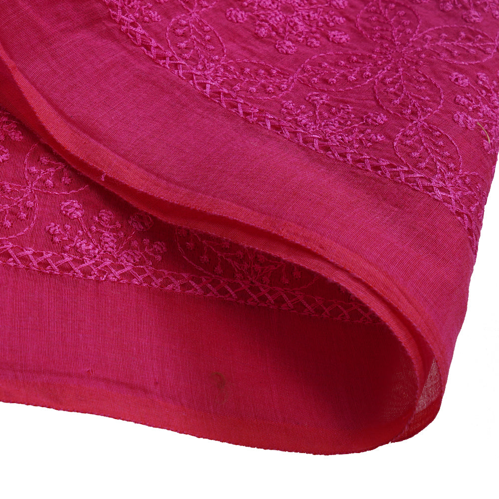 (Pre Cut 1.20 Mtr Piece) Pink Color Embroidered Pure Chanderi Fabric