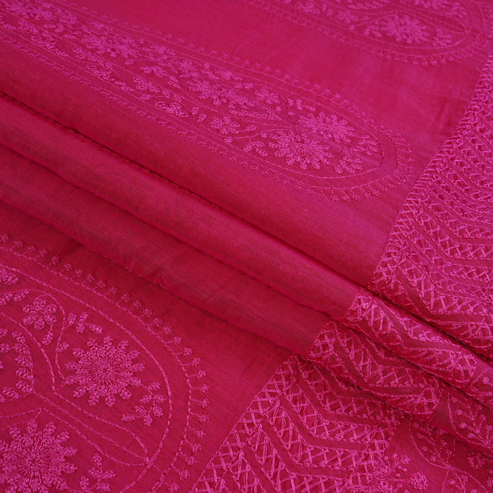 (Pre Cut 1.20 Mtr Piece) Pink Color Embroidered Pure Chanderi Fabric