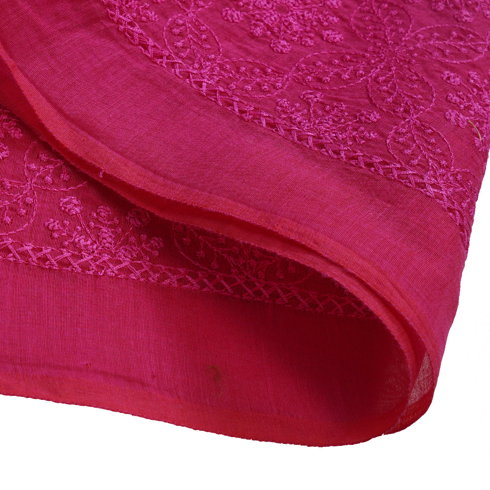 (Pre Cut 2.40 Mtr Piece) Pink Color Embroidered Pure Chanderi Fabric