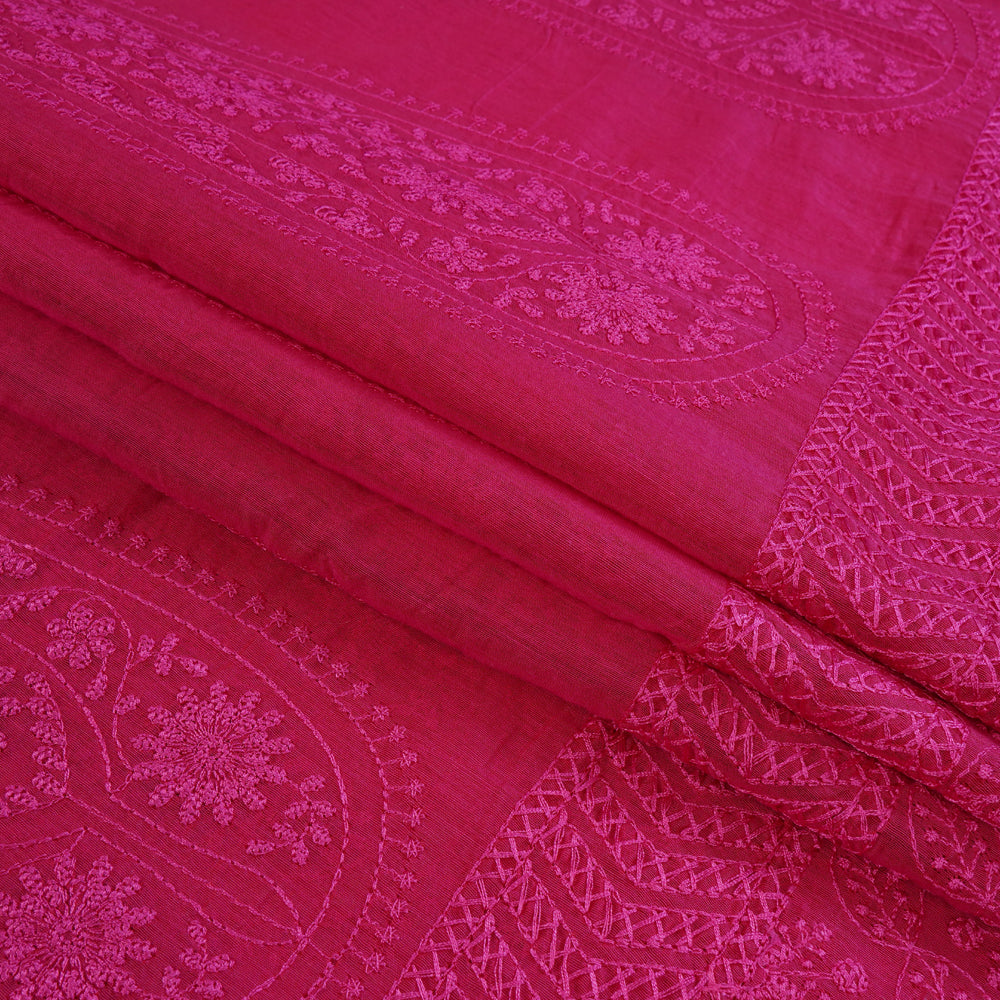 (Pre Cut 2.40 Mtr Piece) Pink Color Embroidered Pure Chanderi Fabric