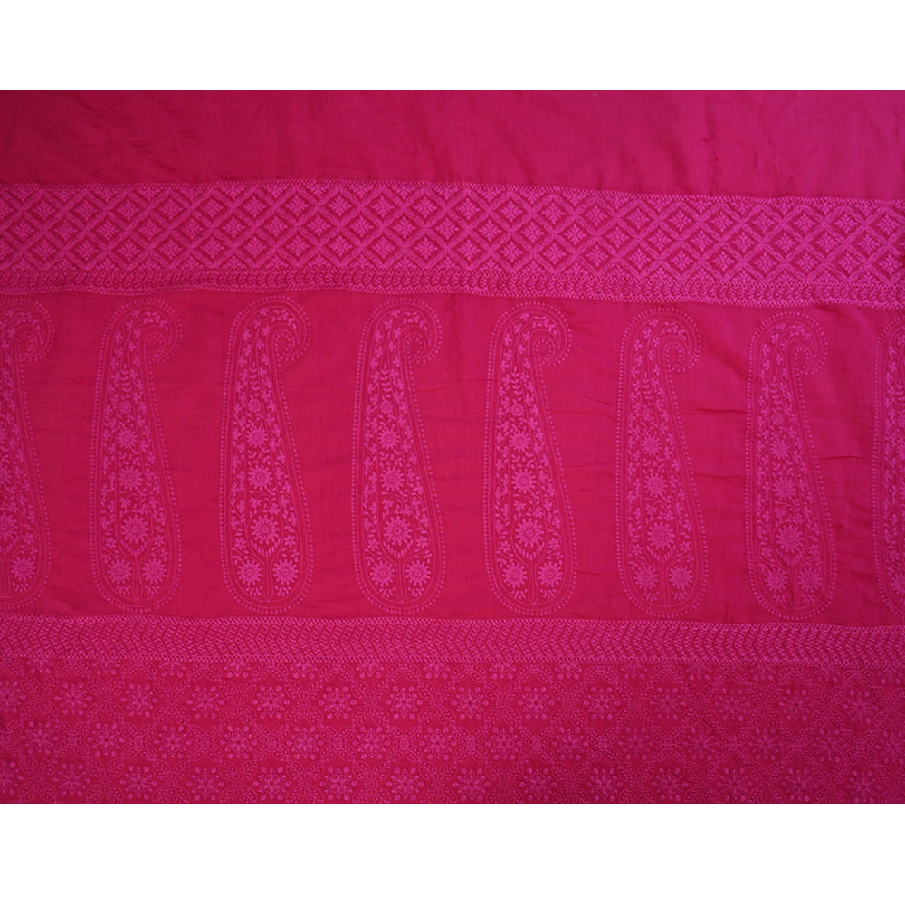 (Pre Cut 2.40 Mtr Piece) Pink Color Embroidered Pure Chanderi Fabric