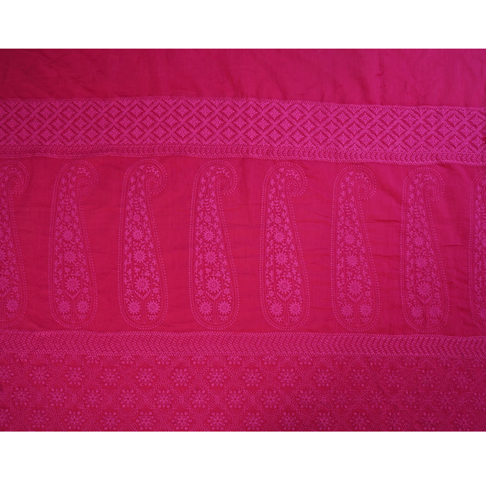 (Pre Cut 2.50 Mtr Piece) Pink Color Embroidered Pure Chanderi Fabric