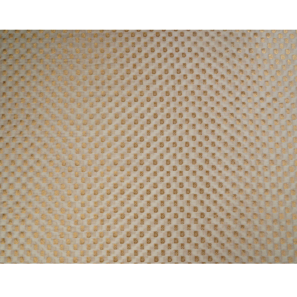 (Pre Cut 2.90 Mtr Piece) White-Golden Color Chanderi Jacquard Fabric