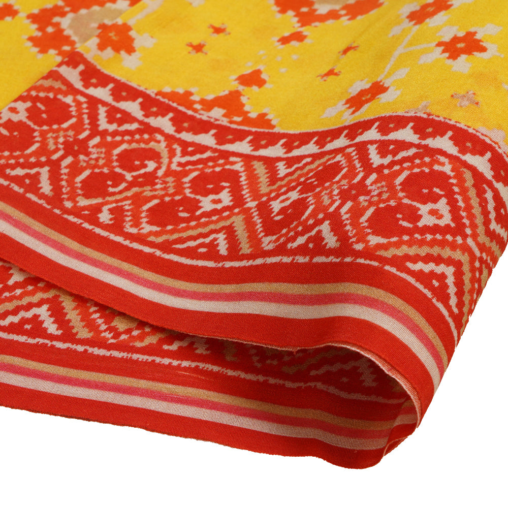 (Pre Cut 1.70 Mtr Piece) Yellow-Orange Color Digital Printed Pure Chanderi Fabric