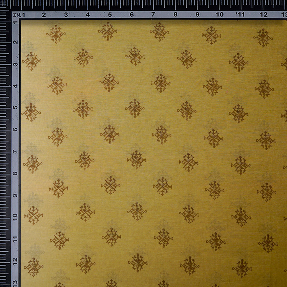 (Pre-Cut 2.00 Mtr) Brown Color Block Printed Fine Chanderi Fabric