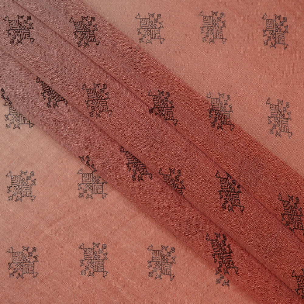 (Pre-Cut 3.80 Mtr) Salmon-Lilac Color Ombre Dyed Printed Pure Chanderi Fabric