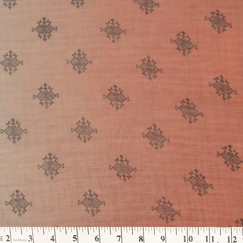(Pre-Cut 3.80 Mtr) Salmon-Lilac Color Ombre Dyed Printed Pure Chanderi Fabric